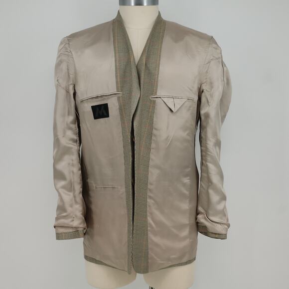 M Sport Coat Mens 42R Beige Black Silk Windowpane Plaid Jacket Lined Career - Picture 13 of 16